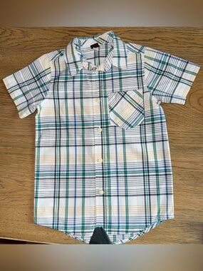 Boys White Plaid Short-Sleeve Button-Up Shirt